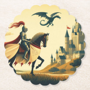 Mediaeval Knight/dragon/castle fantsy Paper Coaster