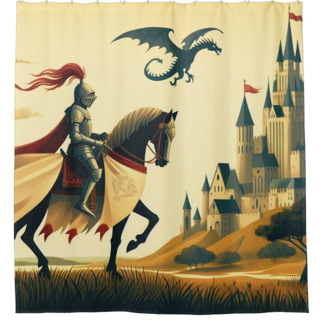 Mediaeval Knight/dragon/castle fantsy Shower Curtain (Front)