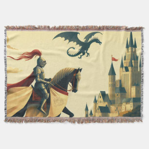 Mediaeval Knight/dragon/castle fantsy Throw Blanket