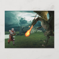 Mediaeval Knight Fire Breathing Dragon Battle