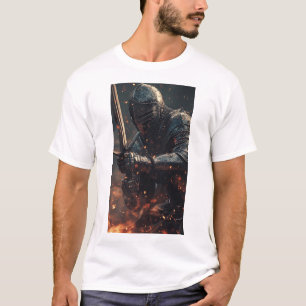 Mediaeval Knight in Action Fantasy Graphic T-Shirt