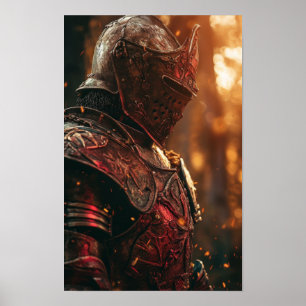Mediaeval Knight in Shining Red Armour Poster