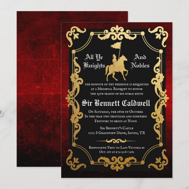 Mediaeval Knight Jousting Birthday Invitation (Front/Back)