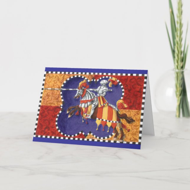 Mediaeval Knight Jousting Greeting Card (Front)
