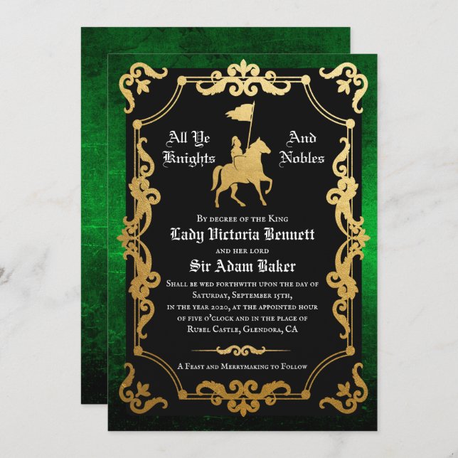 Mediaeval Knight Jousting Wedding Invitation (Front/Back)