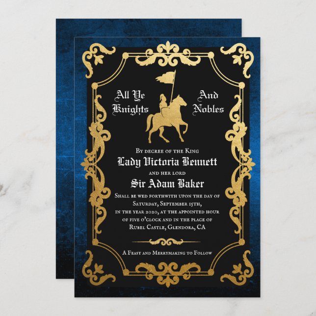 Mediaeval Knight Jousting Wedding Invitation (Front/Back)