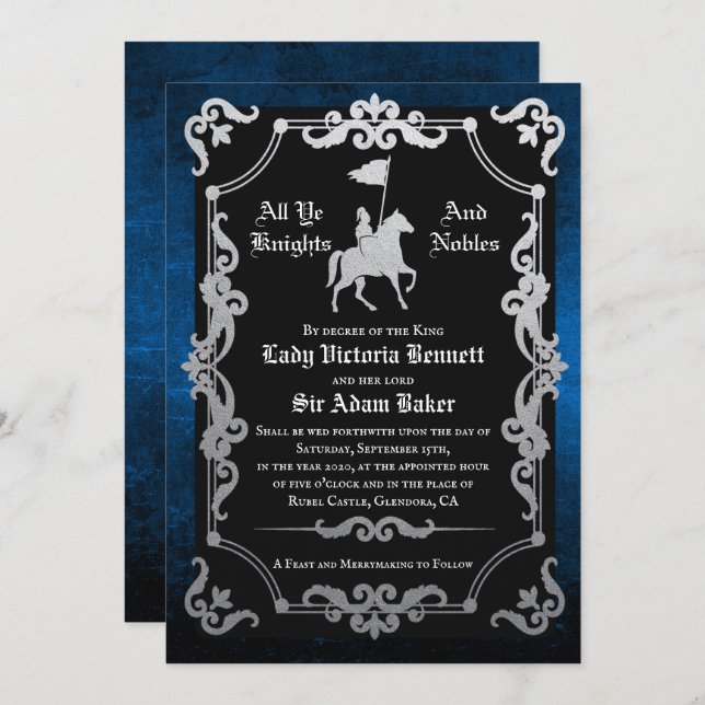Mediaeval Knight Jousting Wedding Invitation (Front/Back)