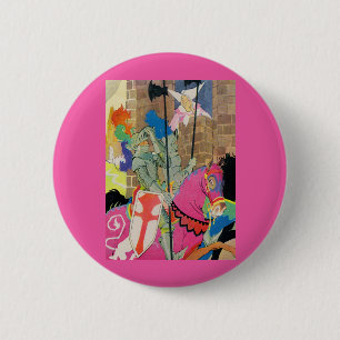 mediaeval knight on horseback 6 cm round badge