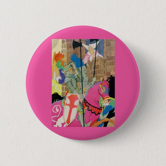 mediaeval knight on horseback 6 cm round badge (Front)
