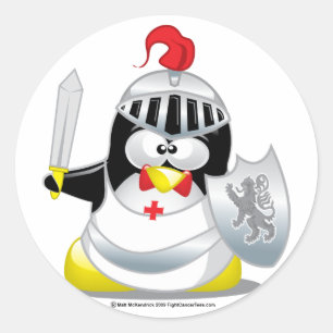 Mediaeval Knight Penguin Classic Round Sticker