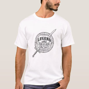 Mediaeval Knight Shield Sword "LEGEND" Crest Art T-Shirt