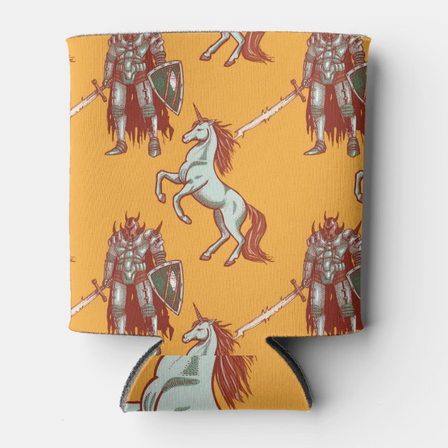 Mediaeval knight, unicorn, fantasy seamless patter can cooler (Front)