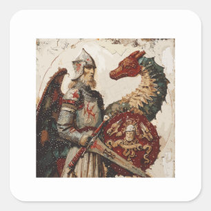 Mediaeval Knight with a Dragon Square Sticker