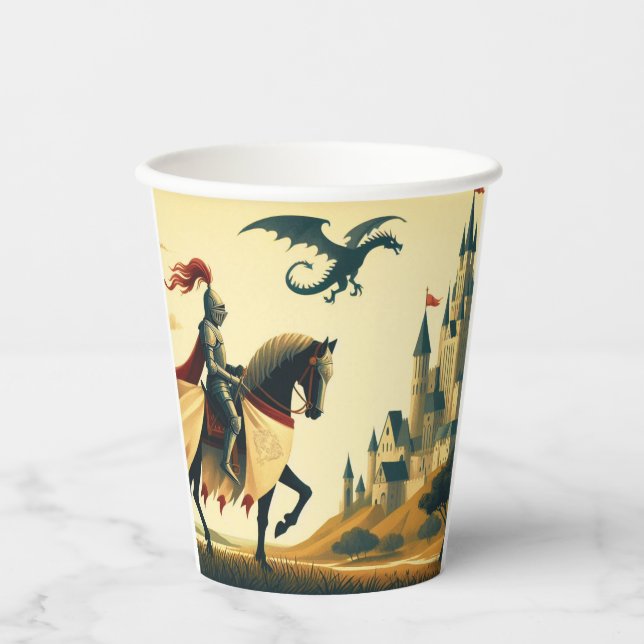 Mediaeval Knight & wyvern castle fantasy Paper Cups (Front)