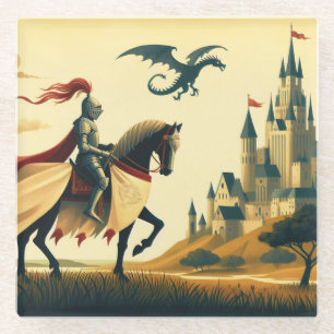 Mediaeval Knight/wyvern/castle fantsy Glass Coaster