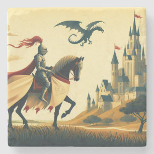 Mediaeval Knight/wyvern/castle fantsy Stone Coaster