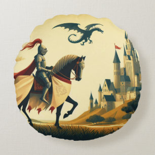Mediaeval Knight/wyvern  Round Cushion
