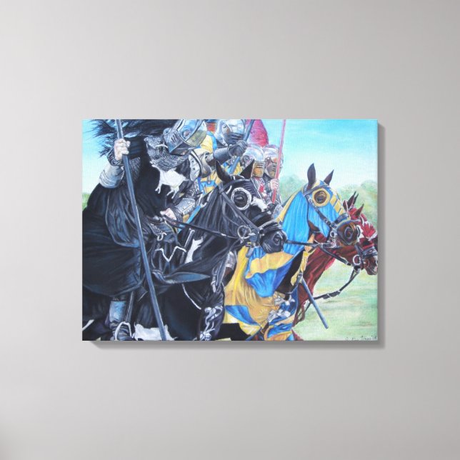 mediaeval knights jousting on horses historic art canvas print (Front)