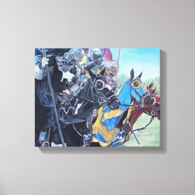 mediaeval knights jousting on horses historic art canvas print (Front)