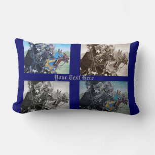 mediaeval knights jousting on horses historic art lumbar cushion