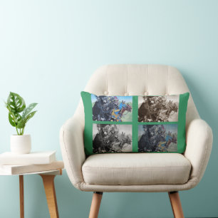 mediaeval knights jousting on horses historic art lumbar cushion