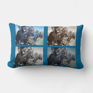 mediaeval knights jousting on horses historic art lumbar cushion