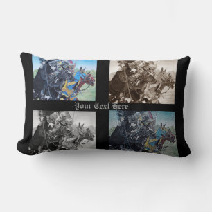 mediaeval knights jousting on horses historic art lumbar cushion