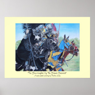 mediaeval knights jousting on horses historic art poster