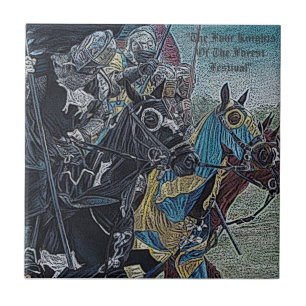 mediaeval knights jousting on horses historic art tile