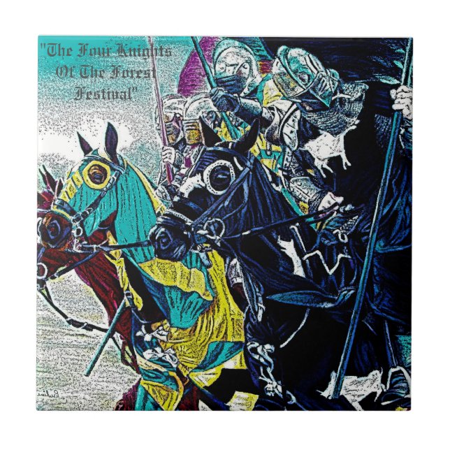 mediaeval knights jousting on horses historic art tile (Front)