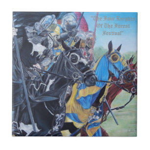 mediaeval Knights jousting on horses historic art Tile