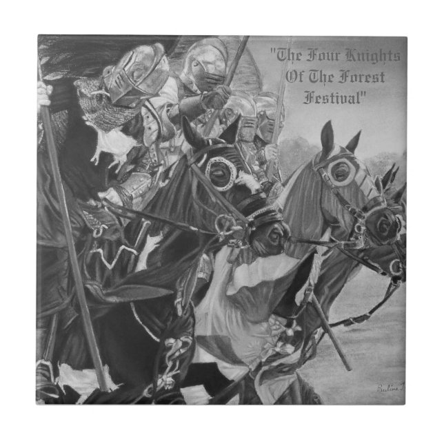mediaeval Knights jousting on horses historic art Tile (Front)