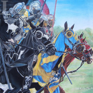 mediaeval knights jousting on horses historic jigsaw puzzle