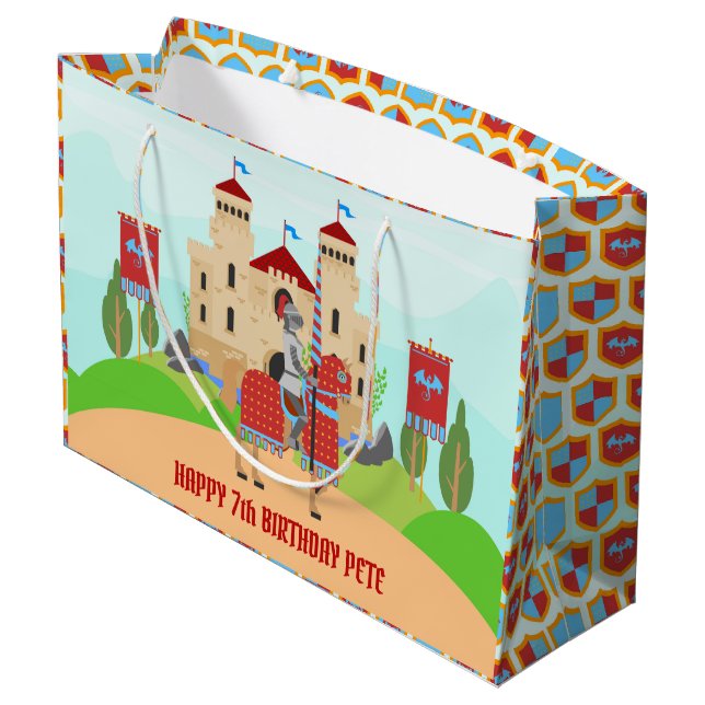 Mediaeval Knights Tournament Birthday Party Large Gift Bag (Back Angled)