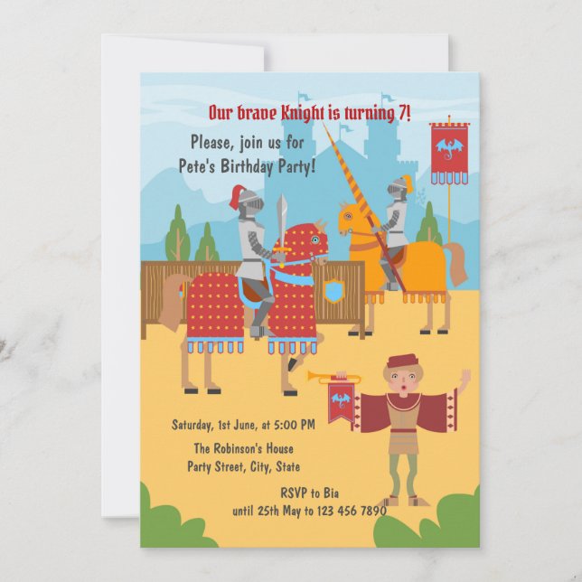 Mediaeval Knights Tournament Boy Birthday Party Invitation (Front)