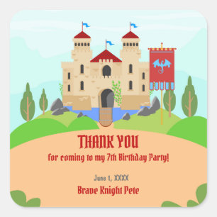 Mediaeval Knights Tournament Boy Birthday Party Square Sticker