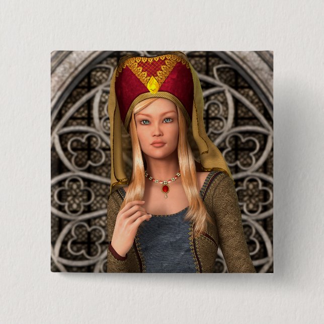 Mediaeval Lady 15 Cm Square Badge (Front)