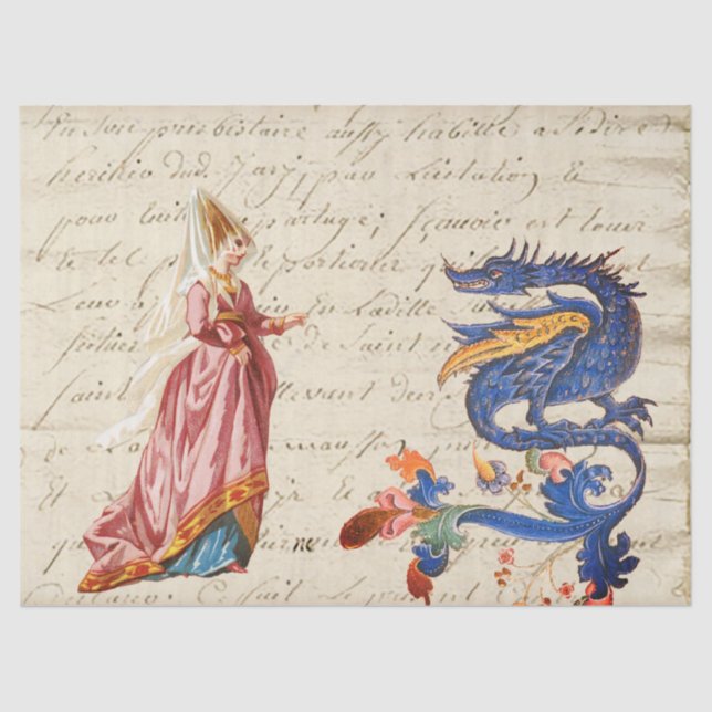Mediaeval Lady and Dragon Tissue Paper (Front)