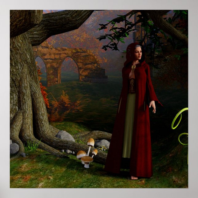 Mediaeval Lady Fantasy Art Forest Poster (Front)