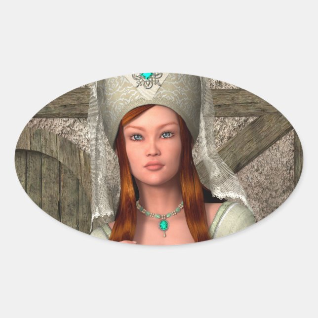 Mediaeval Lady  Oval Sticker (Front)