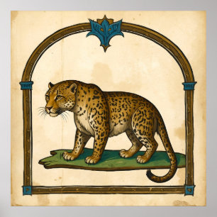 Mediaeval Leopard Illustration Old Art Poster