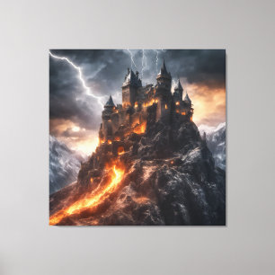Mediaeval Lightning Mountain Lava Castle Canvas Print