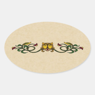 Mediaeval Lion Design Oval Sticker