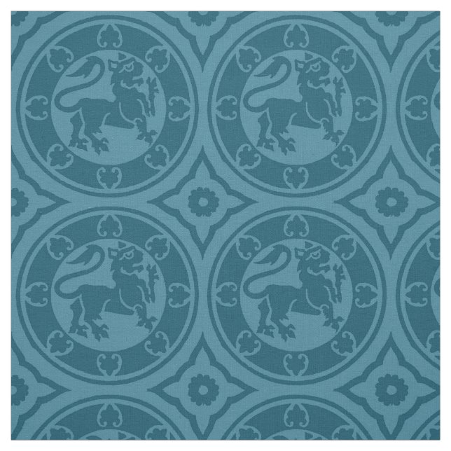 Mediaeval Lions, Peacock Blue Fabric (Swatch)