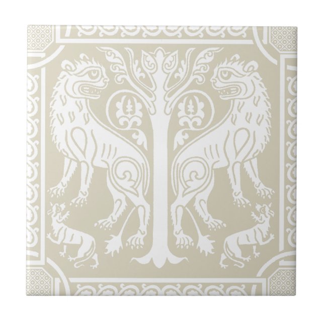 Mediaeval Lions & Tree Ceramic Tile (Front)