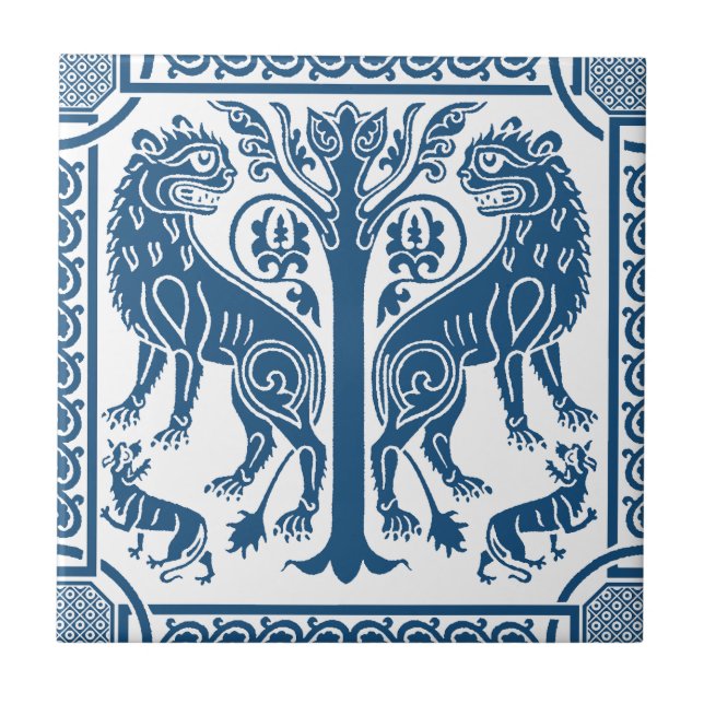 Mediaeval Lions & Tree Ceramic Tile (Front)