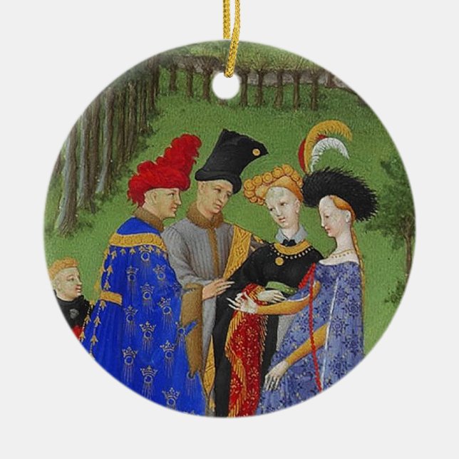 Mediaeval lords and ladies ceramic tree decoration (Front)