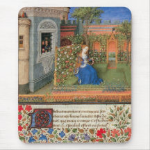 Mediaeval maiden in courtyard rose garden