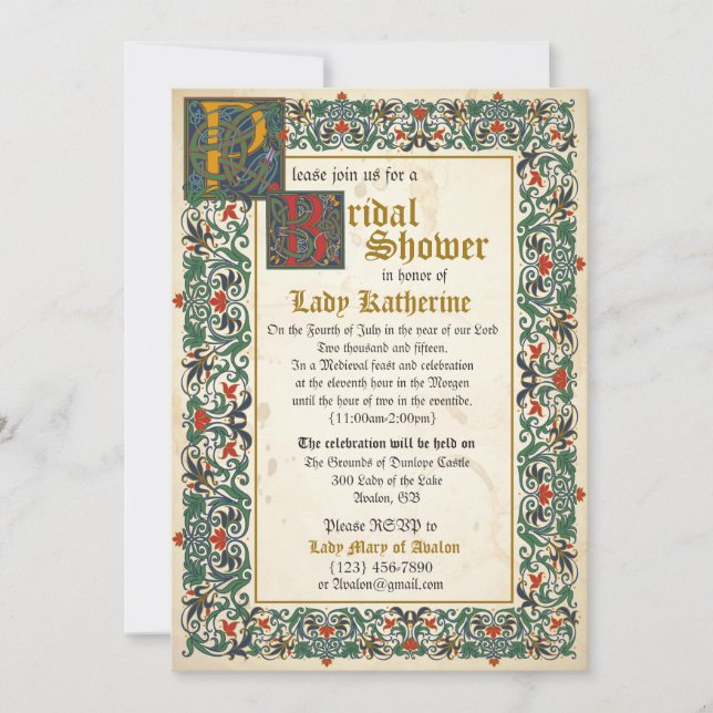 Mediaeval Manuscript Bridal Shower Invitation Card (Front)