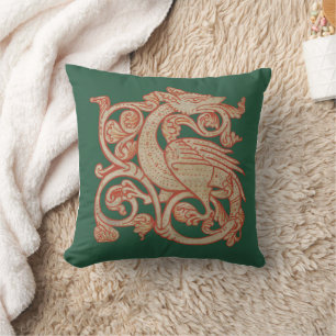 Mediaeval Manuscript Dragon Throw Pillow
